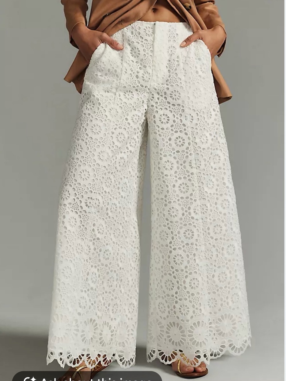 Anthropologie Maeve Ivory Dainty Eyelet Wide Leg Crop Pants Size 2 Boho Wedding